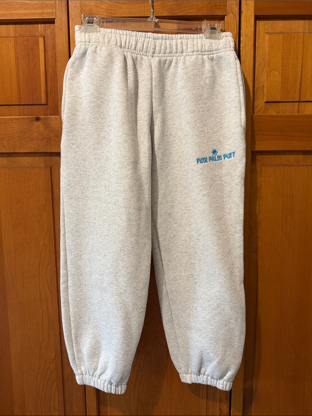 Pink Palm Puff Puff Sweatpants Heather White
